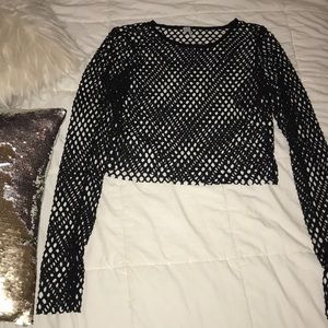 black fishnet crop top